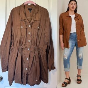 Torrid Lightweight Twill Longline Button-Up Toggle Cinch Pockets Jacket Sz 3X